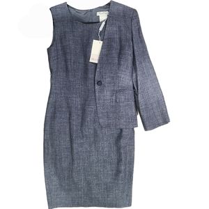 MaxMara NWT Tweed Jacket & Sleeveless Shift Dress Blue Suit Silk Blend Size 4